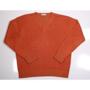 Inis Meain Ireland Orange Linen Alpaca V-Neck Knit Heavy Sweater Mens Large
